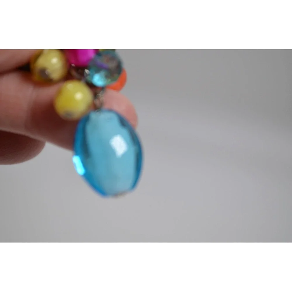 Silver Tone Hook Pierced Earrings Multi Color Glass & Plastic‎ Beads 2.5